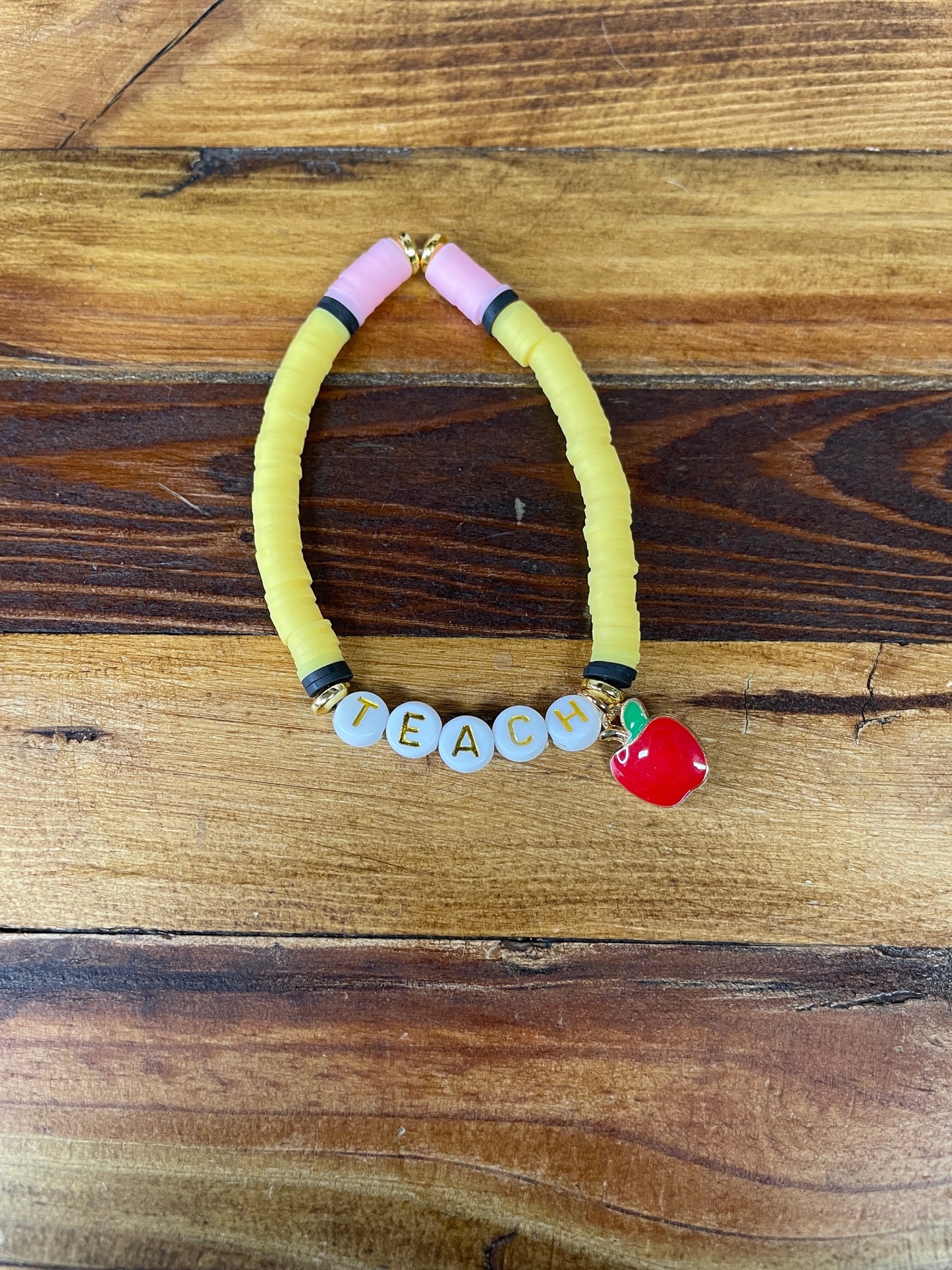 Teacher/Pencil theme bracelet with apple charm