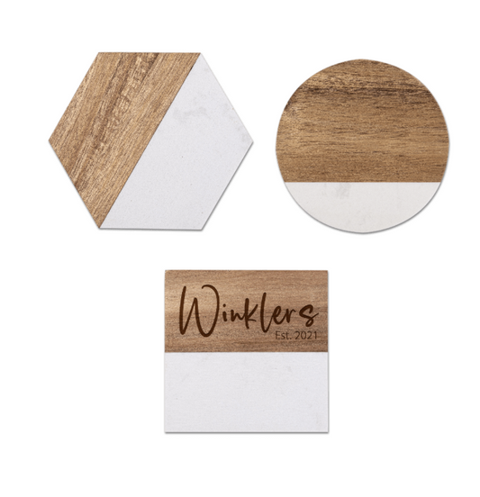 White Slate/Acacia Wood 4 pc. Coaster Set