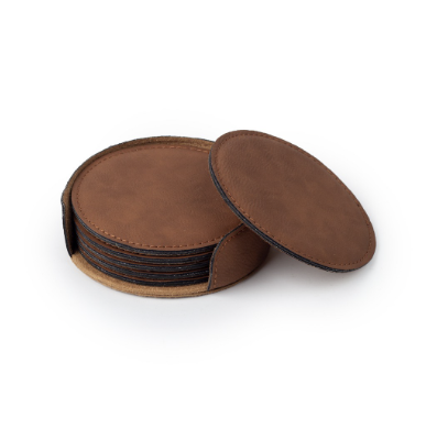 Faux Leather Round Coaster Set of 6 with Holder