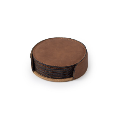Faux Leather Round Coaster Set of 6 with Holder
