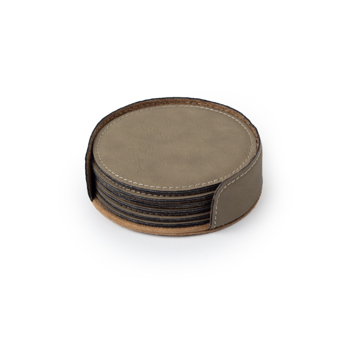 Faux Leather Round Coaster Set of 6 with Holder