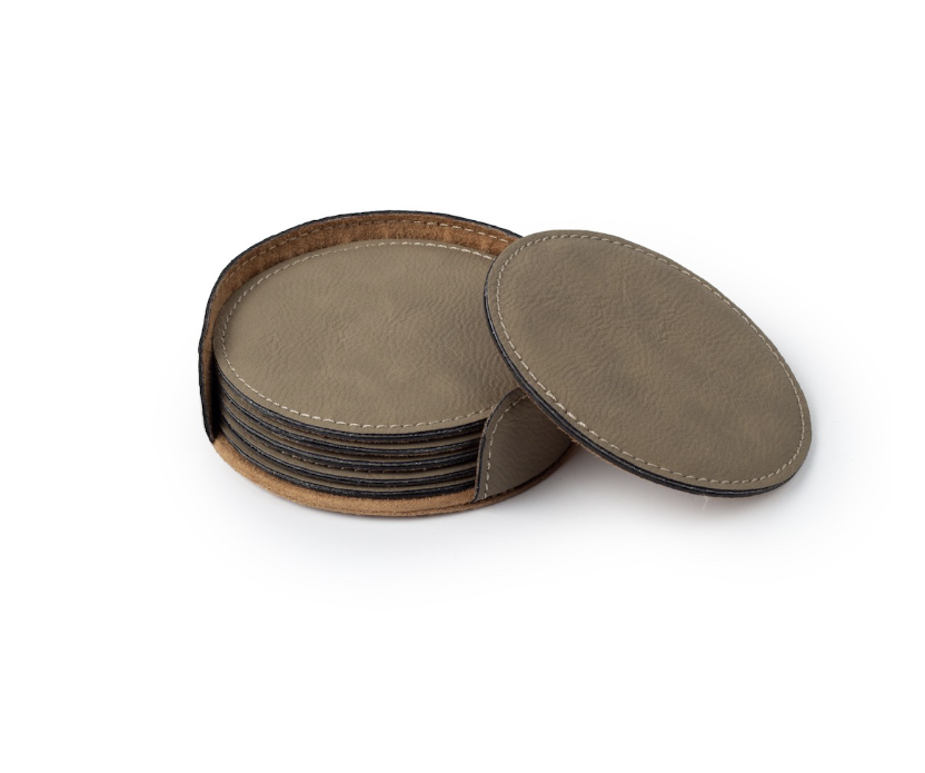Faux Leather Round Coaster Set of 6 with Holder