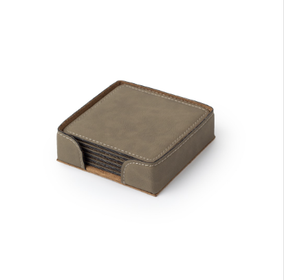 Faux Leather Square Coaster Set of 6 with Holder
