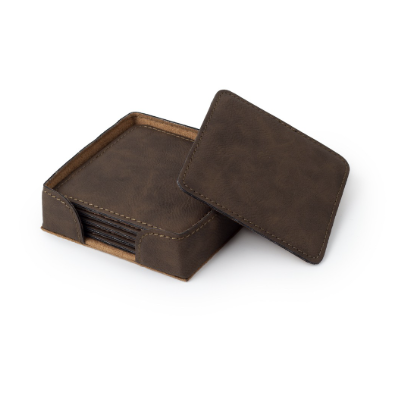 Faux Leather Square Coaster Set of 6 with Holder
