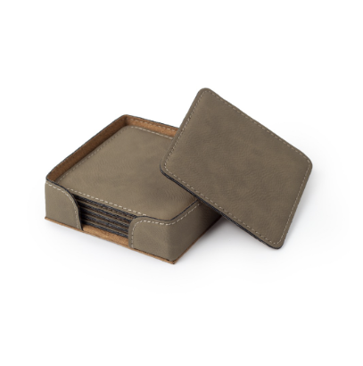Faux Leather Square Coaster Set of 6 with Holder