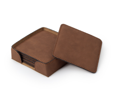 Faux Leather Square Coaster Set of 6 with Holder