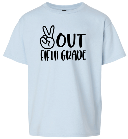 Custom Shirt - Peace Out YOUTH size 10-12, light blue