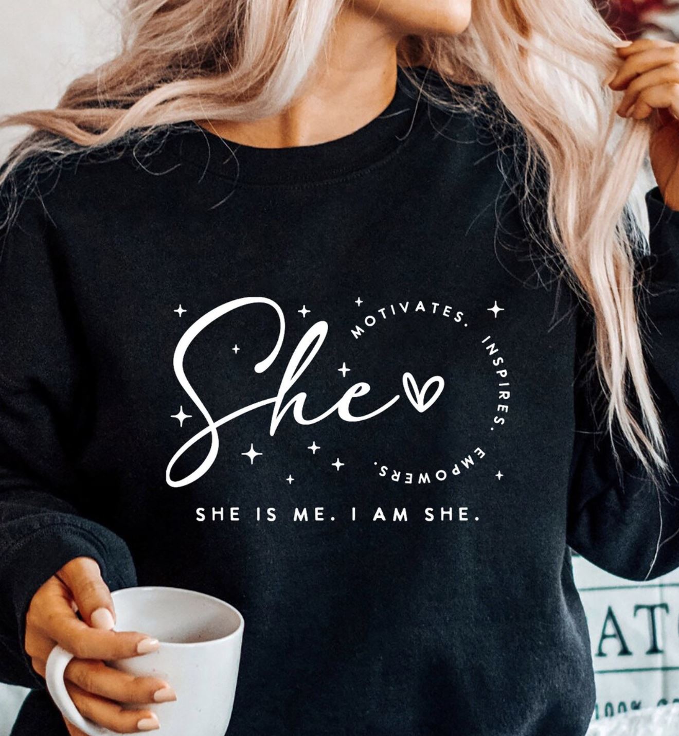 She Is Motivates Inspires Empowers, graphic tee white design