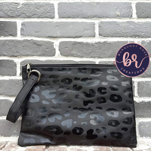 Black on Black Leopard Print Wristlet